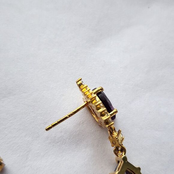 Amethyst Earrings Post Back 925 Sterling Silver Gold Vermeil Dangle New Romantic - Picture 6 of 9